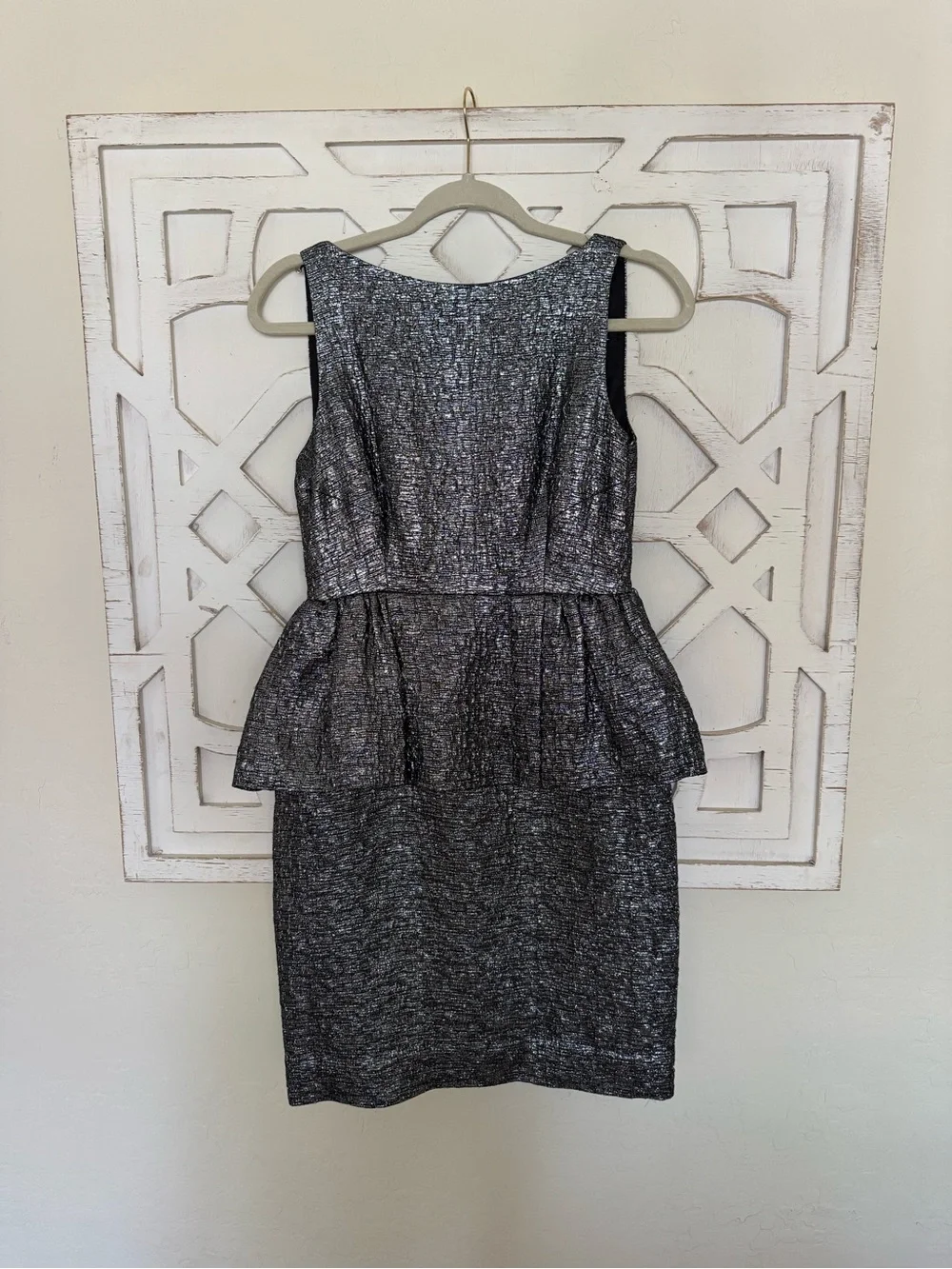 kate spade “All That Glitters” Andi Silver Metallic Peplum Dress